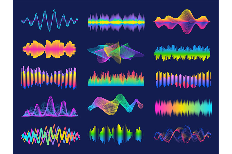 Audio frequency. Neon music sound waves for radio equalizer. Voice