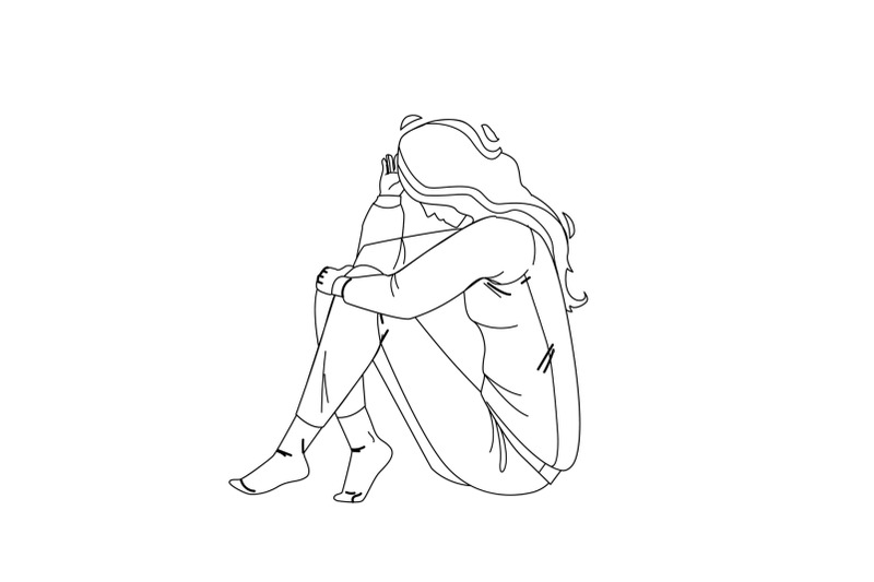 Loneliness Unhappy Woman Sitting On Floor Vector By sevector ...