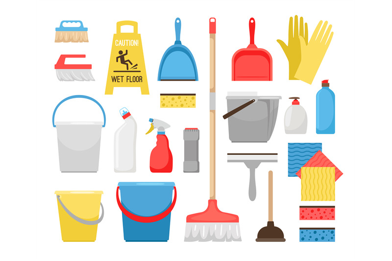 Householding cleaning tools. Housekeeping tool icons for home and offi ...