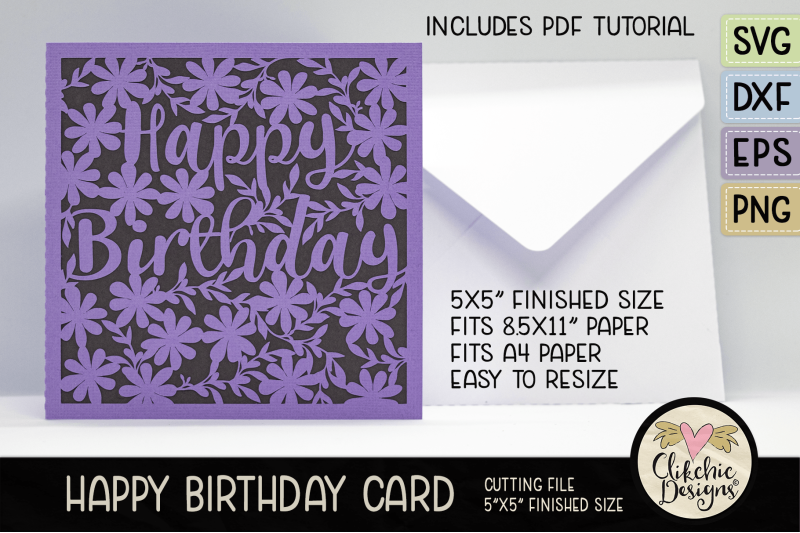 Floral Happy Birthday Card SVG Cutting File - Filigree Floral Birthday ...