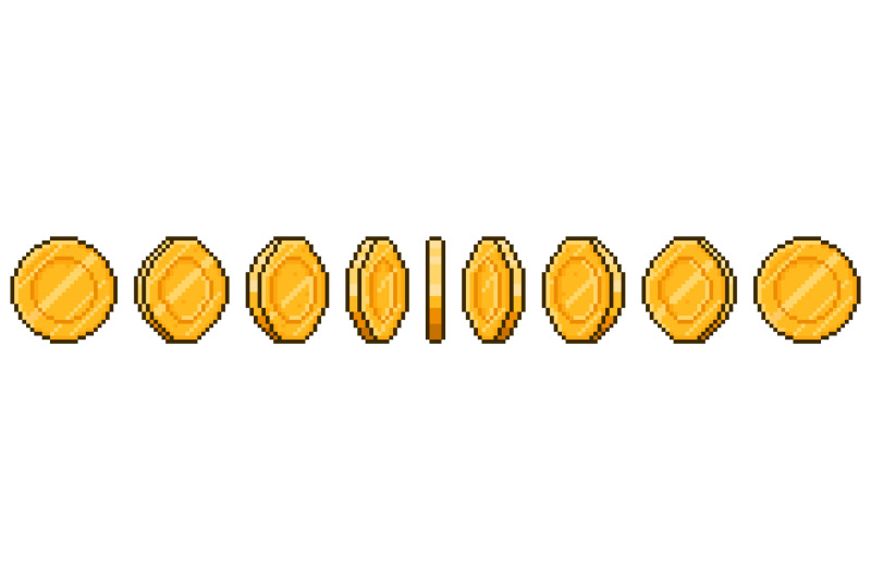 Pixel art coin animation. Game ui golden coins rotation stages, pixel By  WinWin_artlab
