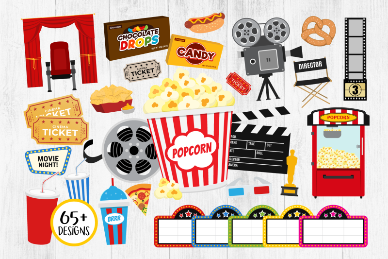 Movie Clipart, Cinema Clipart, Popcorn, Movie Night Clipart By ...