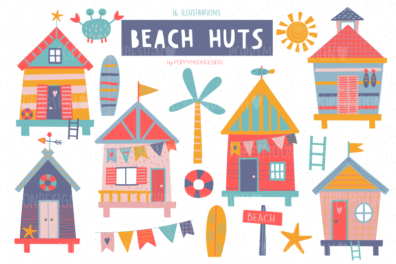 Beach Huts Clipart Set By Poppymoon Design 