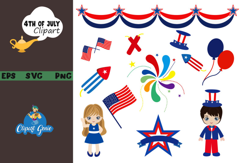 July 4th clipart, Celebration clipart & SVG By clipartgenie | TheHungryJPEG