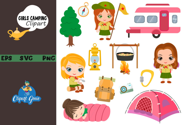 Girls camping Clipart, Camping clipart & SVG By clipartgenie ...