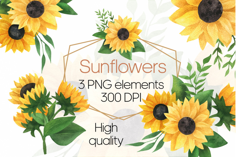 Sunflower bouquet watercolor clipart. Yellow flowers PNG By Anntre ...