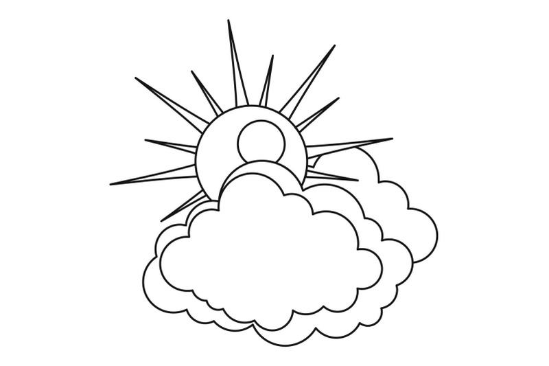 Sun and cloud icon, outline style. By Anatolir56 | TheHungryJPEG