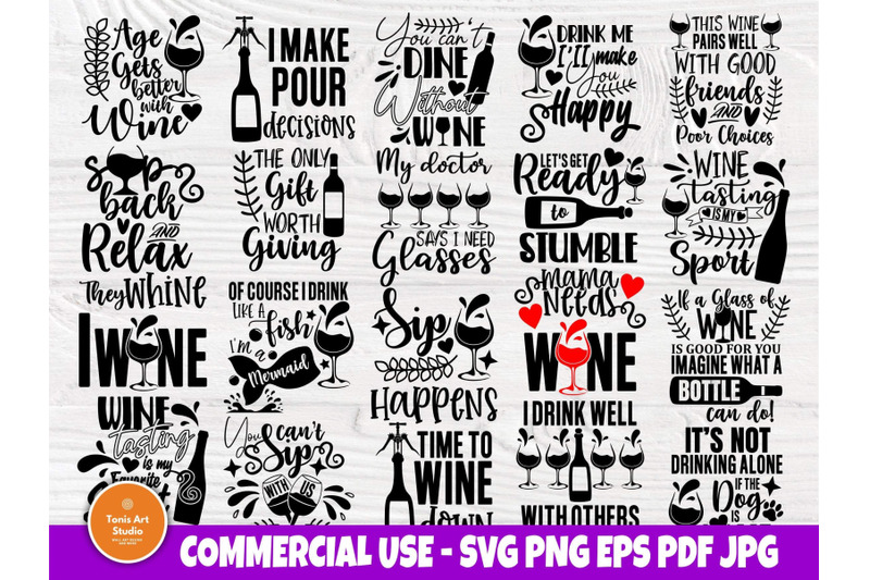 Wine Glass SVG Bundle, Funny wine svg quotes By TonisArtStudio
