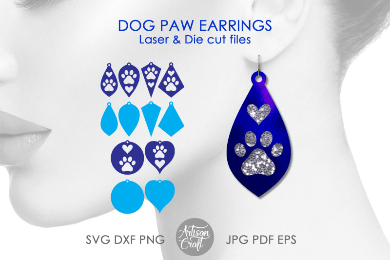 Dog paw earrings SVG cut file with hearts, teardrop earrings By Artisan ...