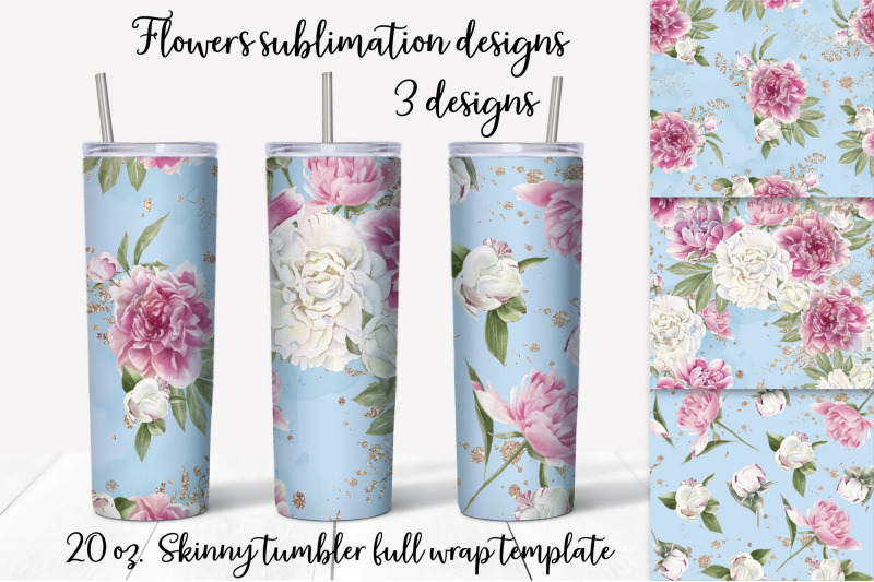 Download Flowers Peonies Sublimation Design Skinny Tumbler Wrap Design By Yuliya Art Thehungryjpeg Com