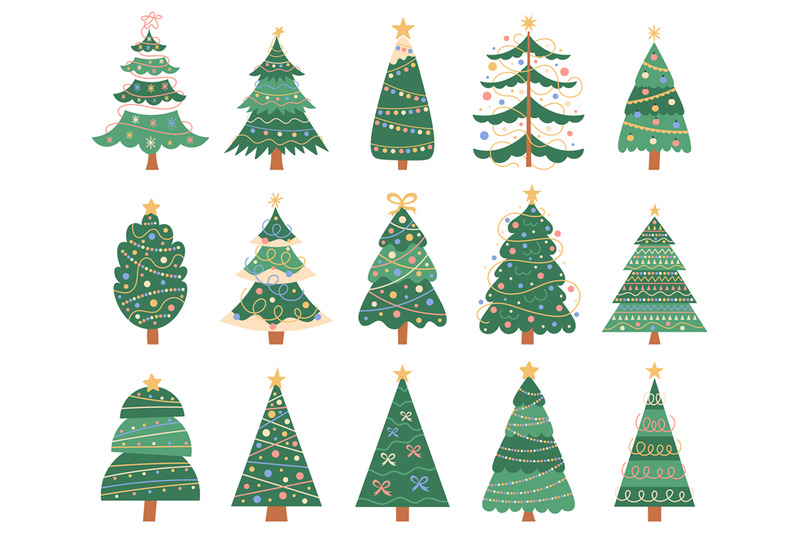 Christmas doodle trees. Doodle xmas fir trees, winter holidays decorat By WinWin_artlab 