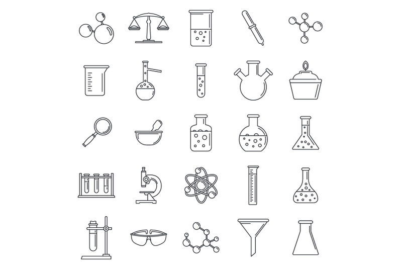 Science laboratory icon set, outline style By Anatolir56 | TheHungryJPEG