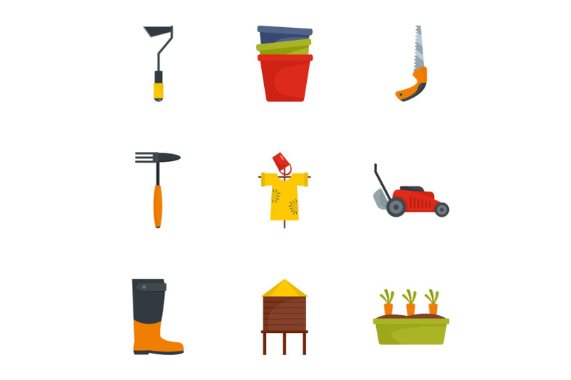 Garden tool icon set, flat style By Anatolir56 | TheHungryJPEG