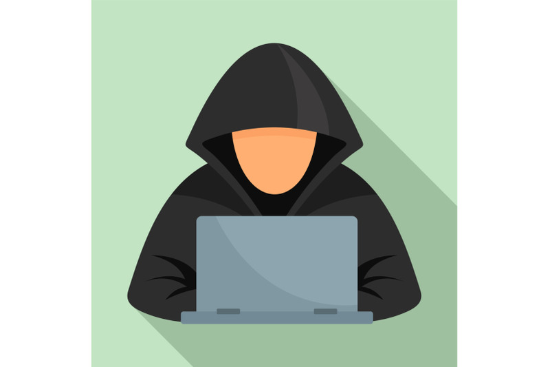 Hacker At Laptop Icon, Flat Style By Anatolir56 