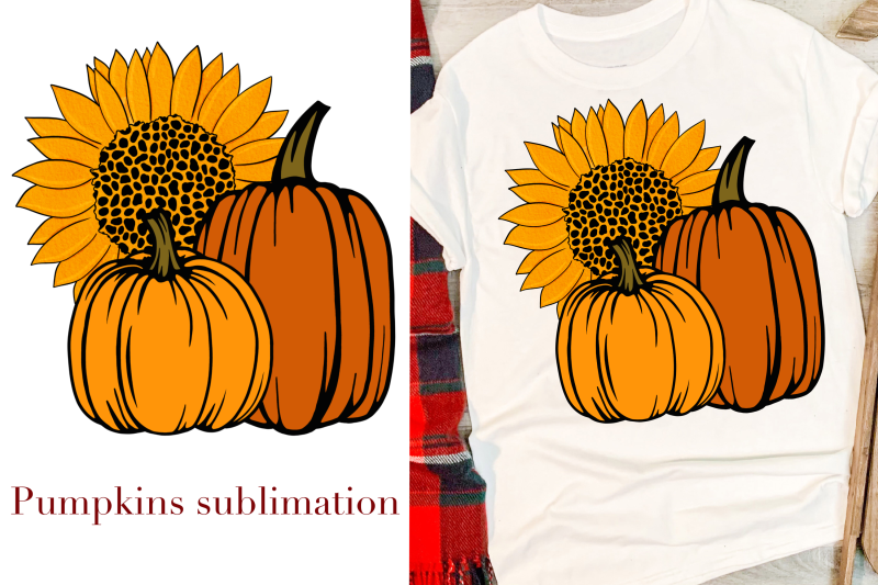 Autumn Pumpkins with sunflower sublimation png file, print By