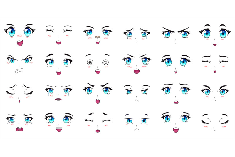 Cartoon Anime Characters Eyes Eyebrows And Mouth Expressions Manga F By Winwin Artlab