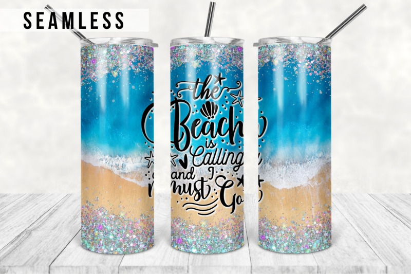 Beach Glitter 20oz Tumbler Design Template By 99tumblerdesigns 