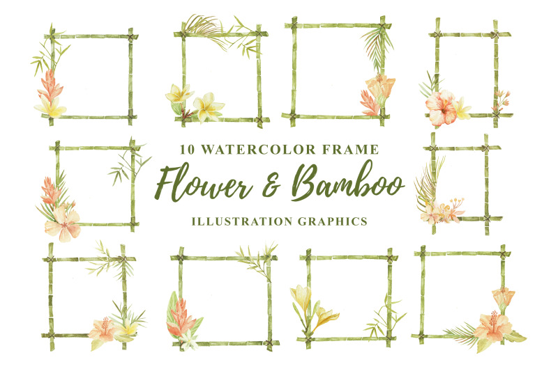 10-watercolor-frame-flower-and-bamboo-illustration-graphics-by