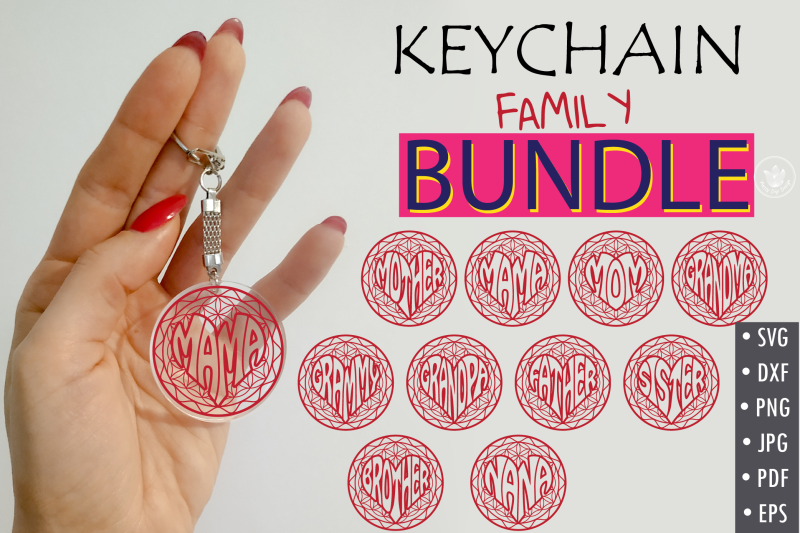 Keychain bundle family members svg cut files, Family typography hearts