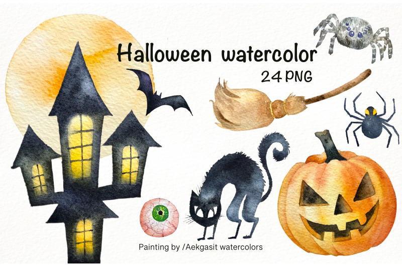 Watercolor Clipart for Halloween By Aekgasit watercolors | TheHungryJPEG