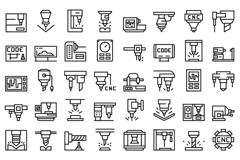 Cnc machine icons set outline vector. Mill controller By Ylivdesign ...