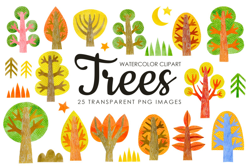 Watercolor autumn trees clipart. By KiraArtStory | TheHungryJPEG