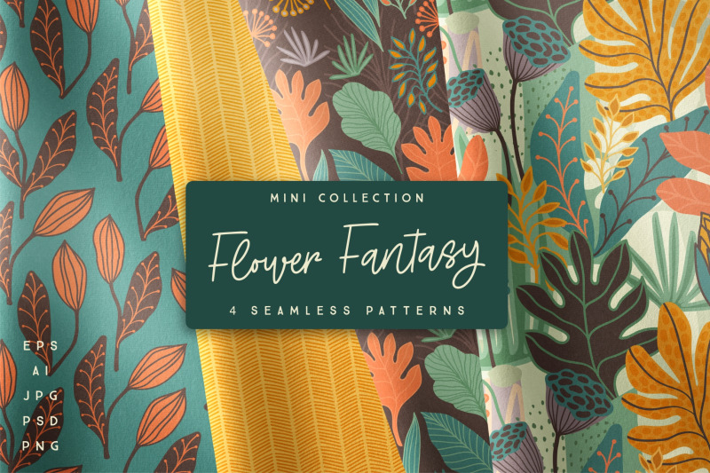 Flower Fantasy. 4 seamless patterns By Grape Studio | TheHungryJPEG