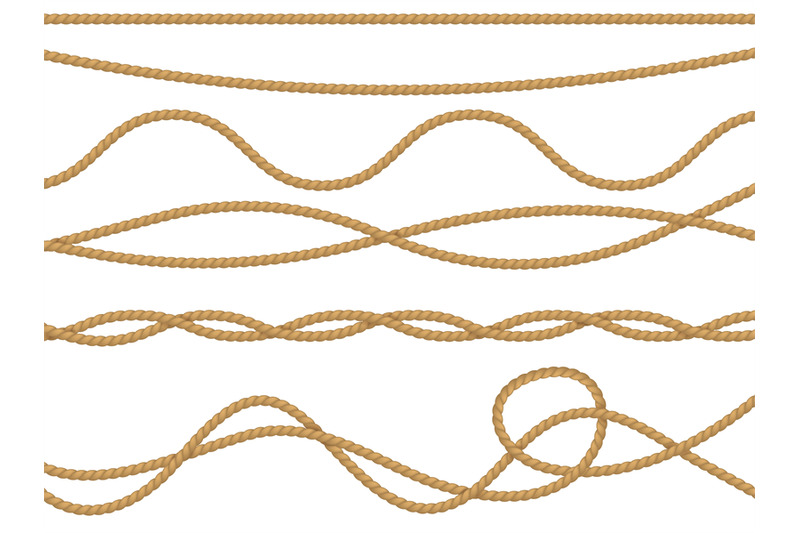 Fiber ropes realistic. Curve nautical rope seamless pattern, cord