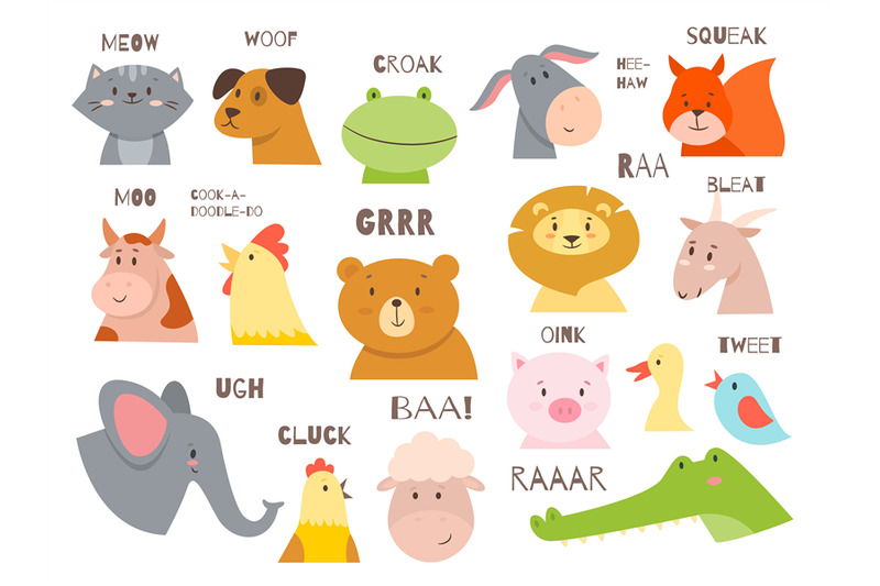 Animals talking. Farm and wild fauna characters talks sound, cartoon c By  YummyBuum | TheHungryJPEG