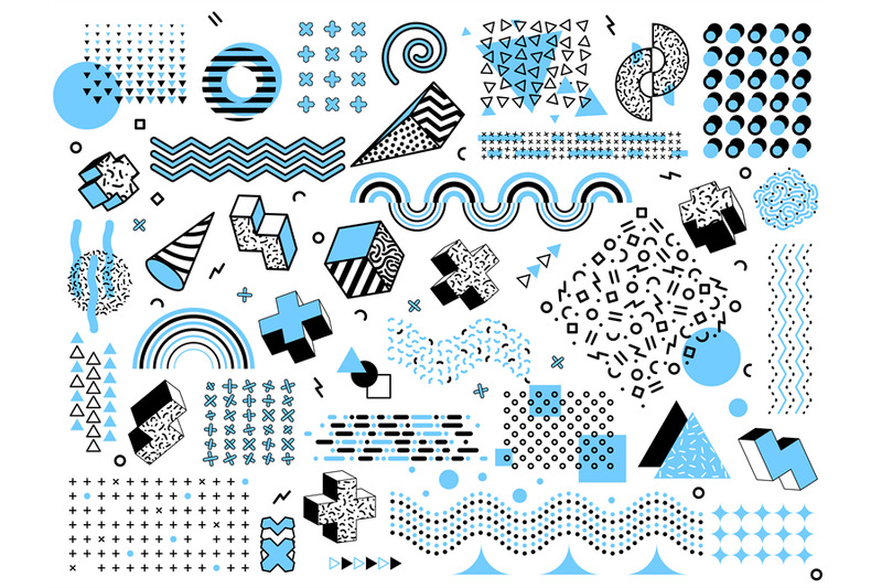 Memphis minimal geometric shapes. Halftone grid elements