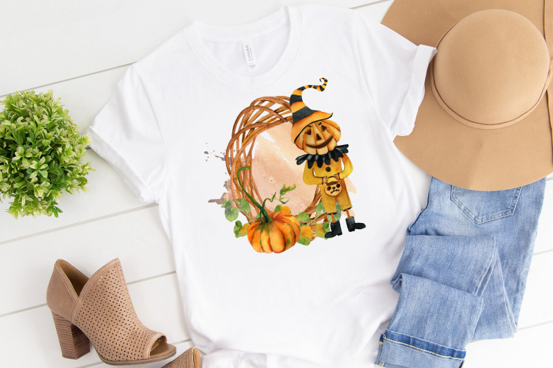 Halloween pumpkin head sublimation design watercolor clipart By ...