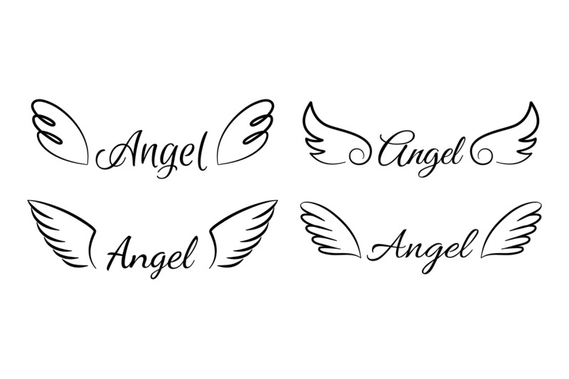 Cartoon flying angel wings. Isolated signatures and one-line drawing ...