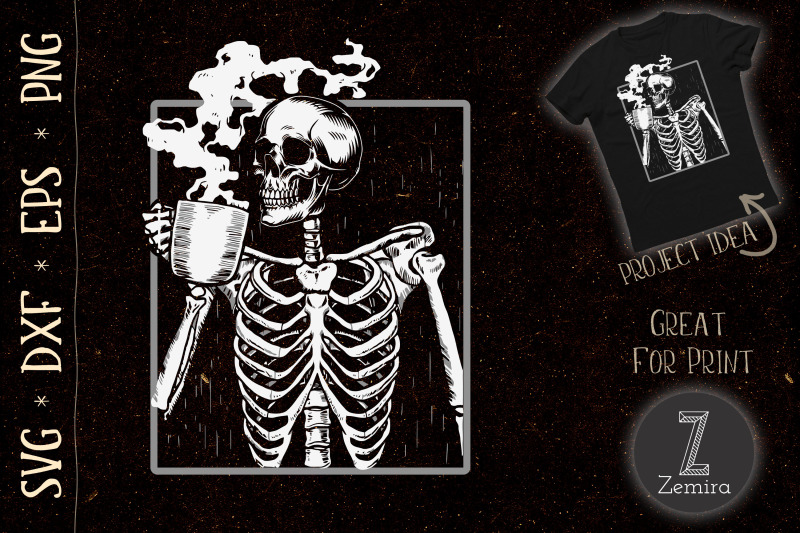 Coffee Drinking Skeleton Skull Halloween By Zemira | TheHungryJPEG