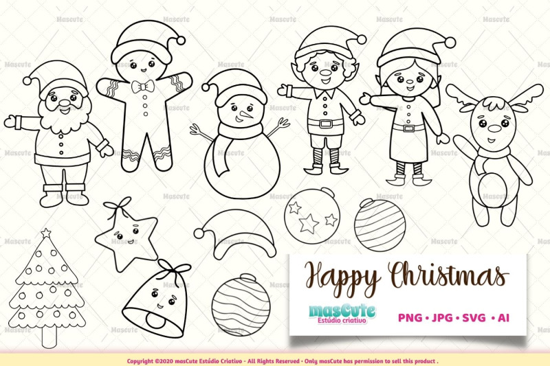 christmas coloring pages, svg bundle By mascuteestudio | TheHungryJPEG