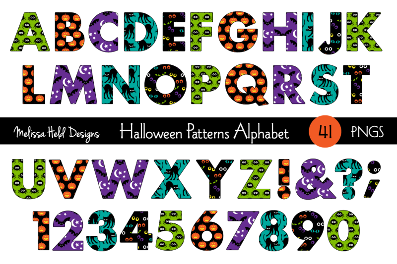 Halloween Patterns Alphabet By Melissa Held Designs | TheHungryJPEG