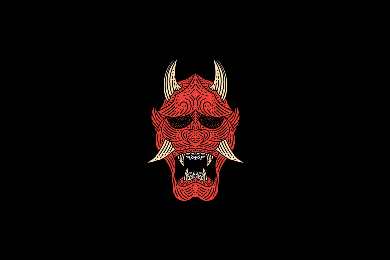 Vintage Japanese Demon Oni Mask Logo Design By weasley99 | TheHungryJPEG