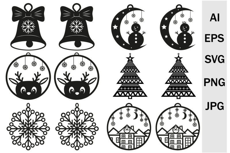 Bundle of Christmas Earrings and Pendant, SVG Cutting Files By ...