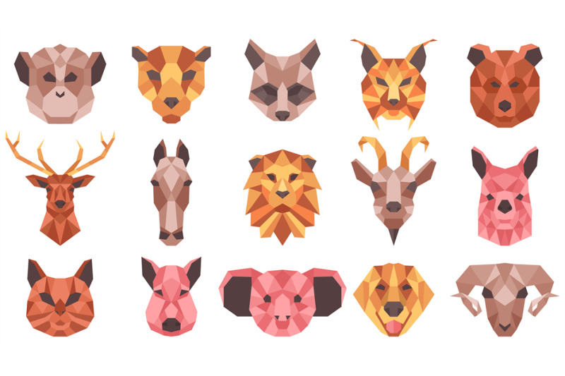 Polygonal geometric animals low poly portraits. Wild and domestic anim ...