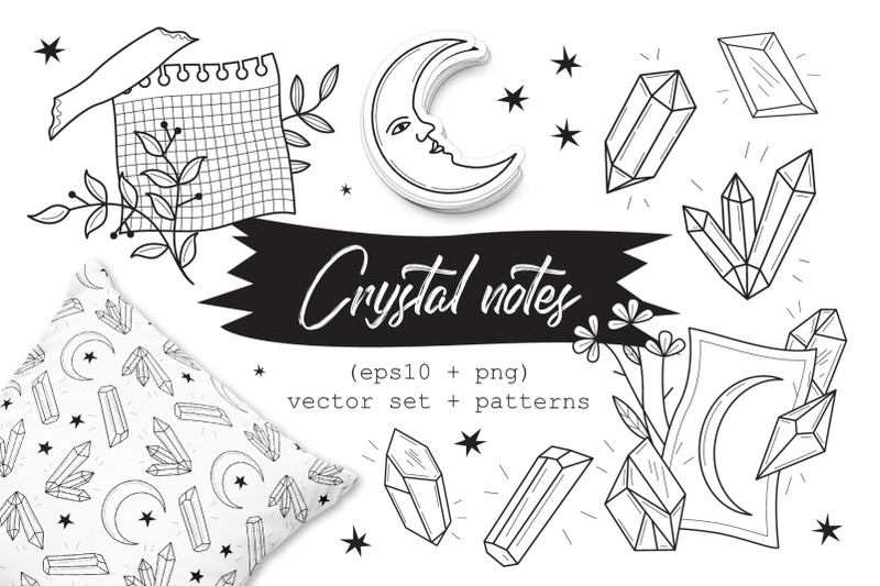 Crystal notes. Clipart + patterns By katieromanoff_art | TheHungryJPEG