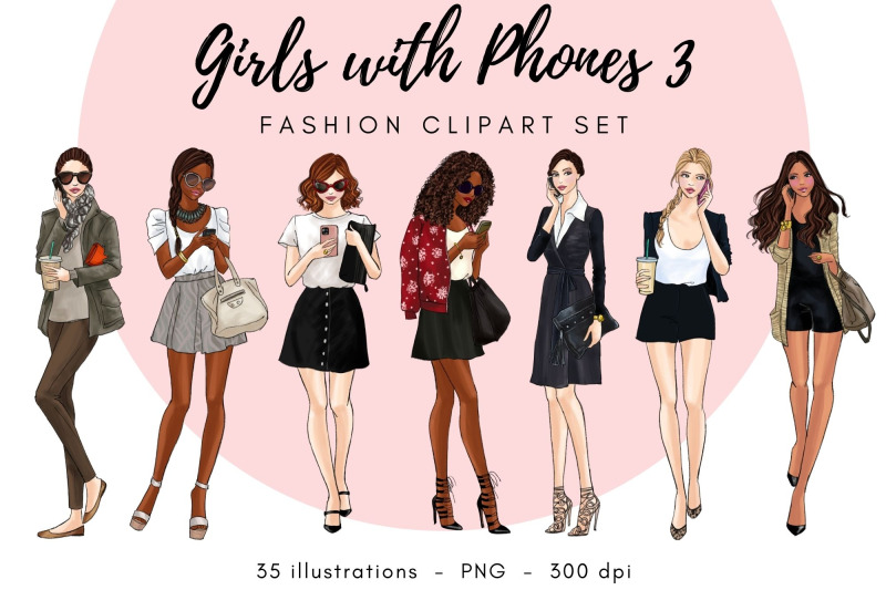 Girls With Phone 3 - Fashion Clipart Set By Parinaz Wadia Design ...