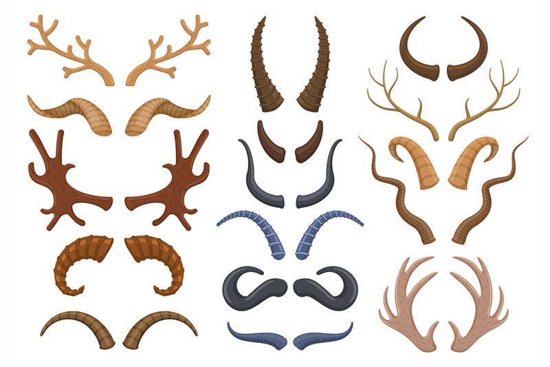 Wild animals horns antlers, reindeer, bull, goat. Hunting trophy deer ...