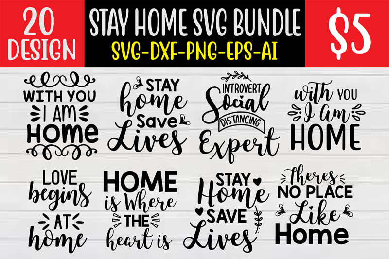 Stay Home SVG Bundle cut file By NAZMABD | TheHungryJPEG