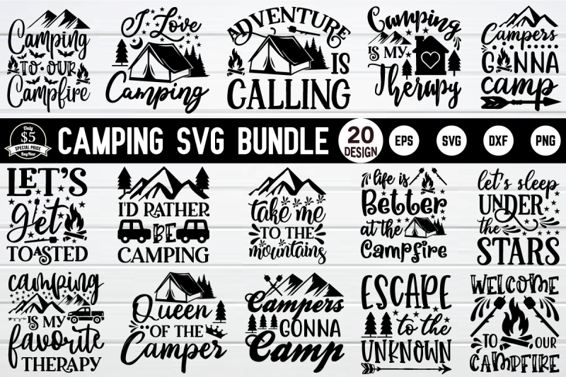 Camping Svg Bundle By creativesvgzone | TheHungryJPEG