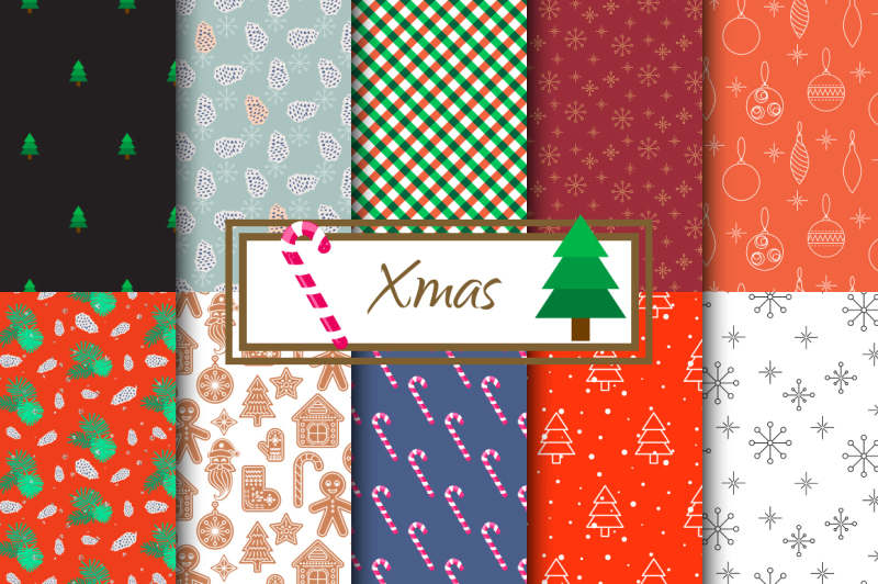 Retro Xmas Patterns By YoPixArt | TheHungryJPEG