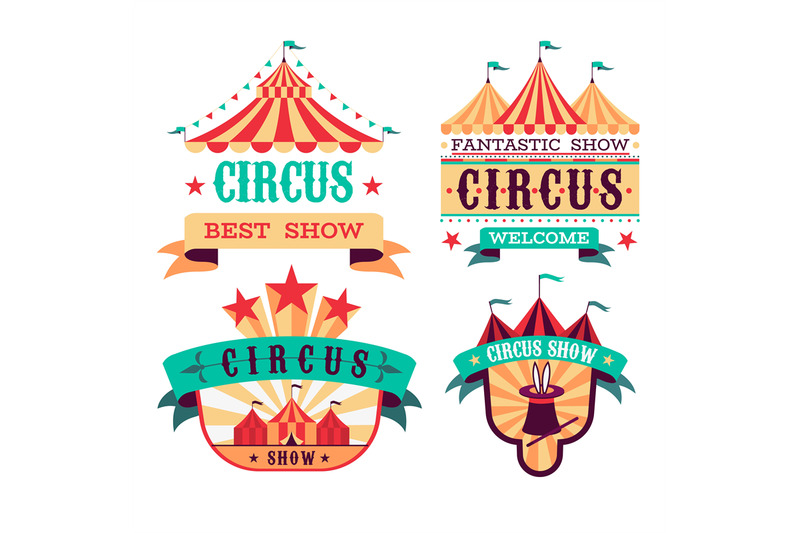 Emblems Circus show. Retro festival signboards. Carnival invitational ...