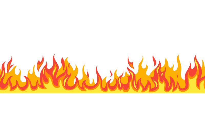 Seamless fire flame. Flaming pattern. Flammable horizontal line