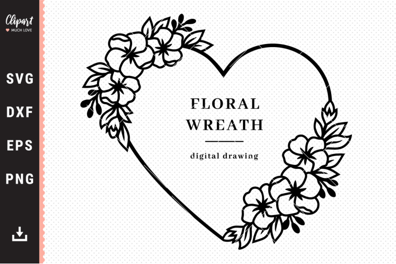 Valentine heart wreath frame outline black, Paper cute svg