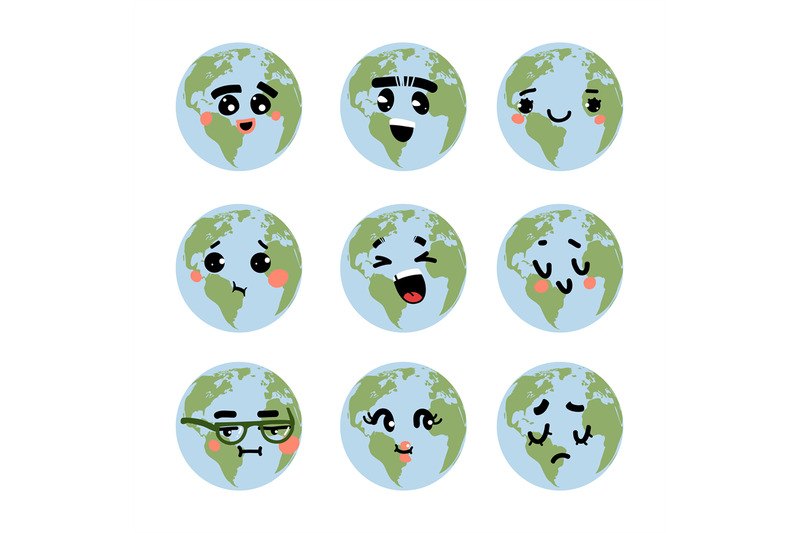 Earth emotions. Cartoon planet with funny faces. Happy or sad expressi By  YummyBuum | TheHungryJPEG
