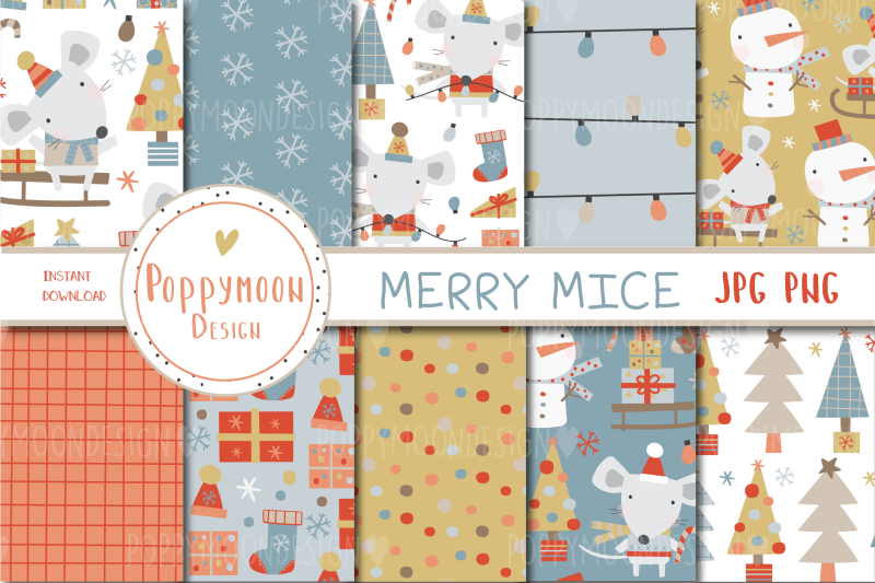 Merry Mice Paper Set By Poppymoon Design 