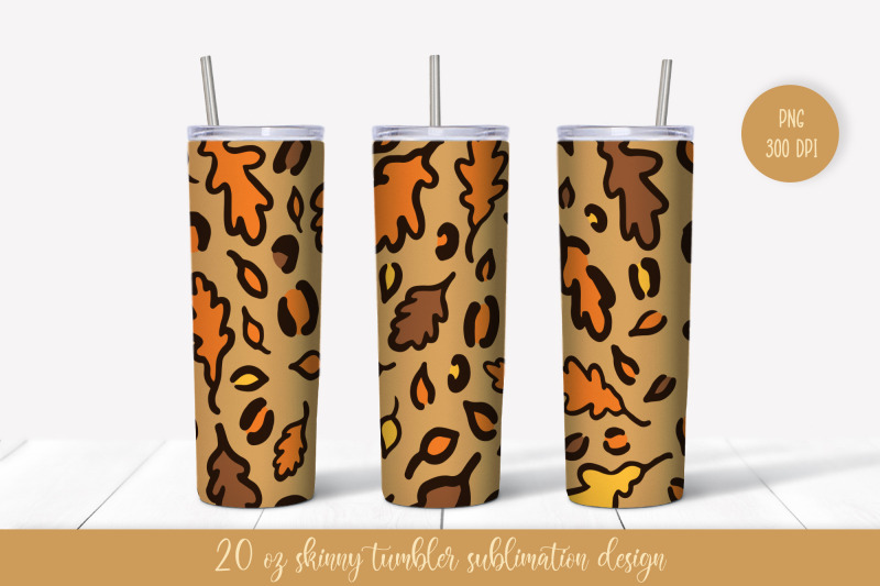 Fall Oak Leaves Leopard Tumbler Sublimation Design By LaBelezoka ...